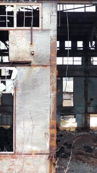 Ruinas Una Vieja Fábrica Antiguo Edificio Industrial Para Demolición Vista — Vídeos de Stock