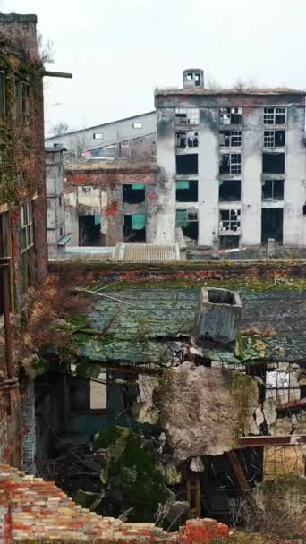 Opuszczony Budynek Przemysłowy Ruiny Starej Fabryki Widok Lotu Ptaka — Wideo stockowe