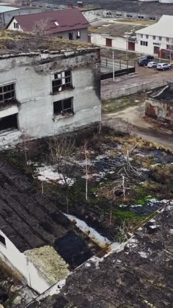 Volo Sopra Fabbrica Distrutta Vecchio Edificio Industriale Demolizione Vista Aerea — Video Stock