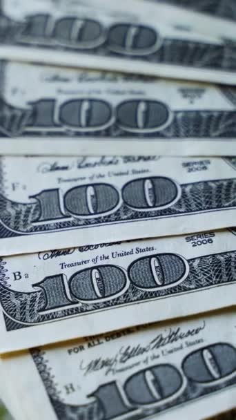 Yüz Dolarlık Banknotların Kenarları Dönüyor Kağıt Para Geçmişi Amerikan Banknotları — Stok video