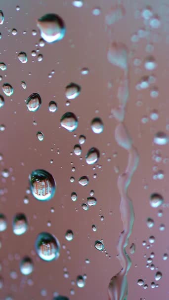 Великі Дощі Фоні Скляного Вікна Повільний Рух Крапель Води Тече — стокове відео