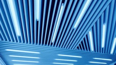 Parlak ışıklandırmalı kabartmalı ahşap tavan. Düşük açılı perspektiften gün ışığı öncülüğünde.