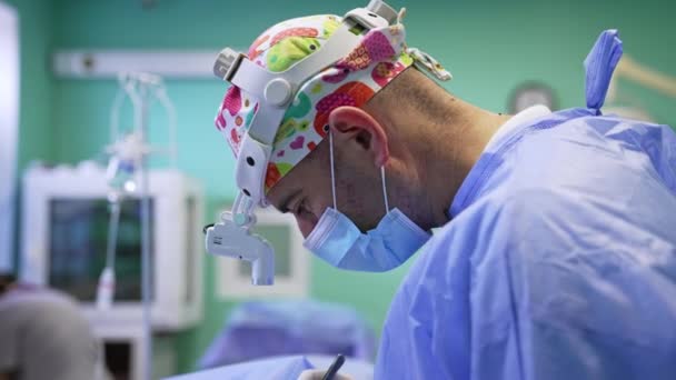 Chirurgie Profesionistă Mască Far Capac Colorat Vedere Laterală Portretul Unui — Videoclip de stoc