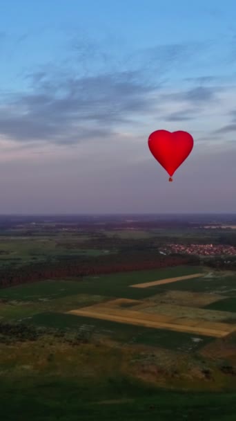 Czerwony Balon Kształcie Serca Miłości Panoramiczny Widok Krajobraz Przyrody Piękny — Wideo stockowe