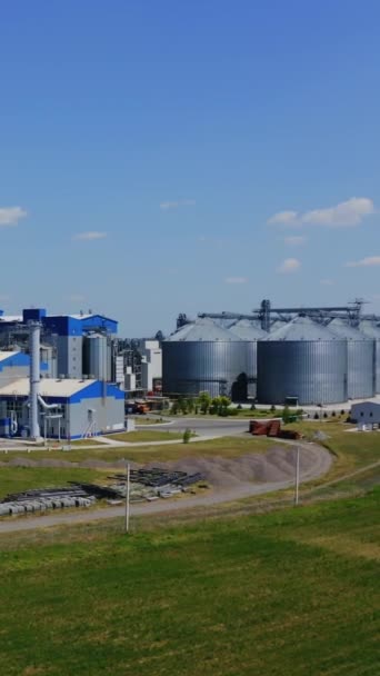 Γεωργική Βιομηχανία Σύγχρονο Εργοστάσιο Στο Πράσινο Πεδίο Ανελκυστήρες Χάλυβα Βιομηχανικά — Αρχείο Βίντεο