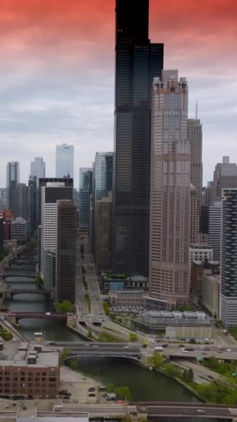 Transportasi Lalu Lintas Jalan Jalan Sibuk Chicago Siang Hari Pencakar — Stok Video