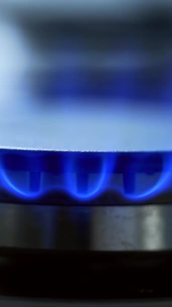 Καυστήρας Κουζίνας Κλείνει Μπλε Φλόγα Στον Καυστήρα Φυσικό Αέριο Σταματά — Αρχείο Βίντεο
