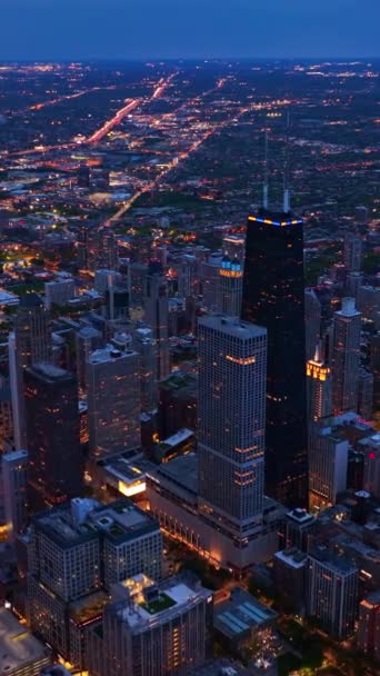 Ogromna Panorama Wspaniałego Chicago Pełnego Świateł Godzinach Wieczornych Piękna Metropolia — Wideo stockowe