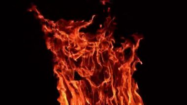 Büyük şenlik ateşi ve uçan ışıklar. Tahta çubuklar gece kamp ateşinde yanar..