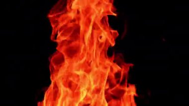 Sıcak, tehlikeli ateş yanıyor. Siyah arka planda hızla ilerleyen kırmızı alevler. Kapat..