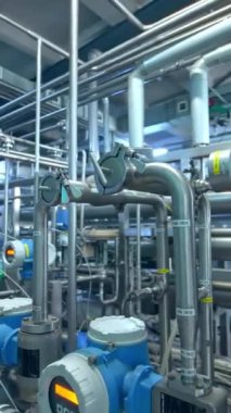 Süt fabrikasında yoğurt ve süt üretimi, plastik bardak ve şişeleri doldurmak için endüstriyel ekipman