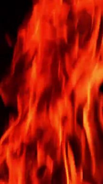 Çok güzel bir alev yükseliyor. Siyah arka planda izole edilmiş yanan alevler. Dikey video