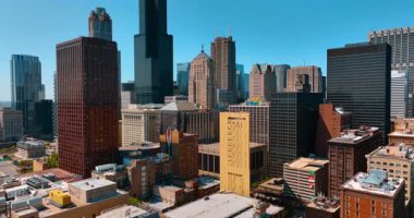 Modern Chicago, Illinois, ABD 'nin çeşitli mimarisi. İHA görüntülerinden Metropolis 'in güzel binaları.