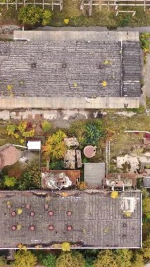 Yok edilmiş fabrika bölgesi. Eski harabe sanayi mimarisi. Dikey video