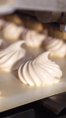 Endüstriyel lokum taşıyıcısı. Yemek tatlısı nakliye hattı. Dikey video