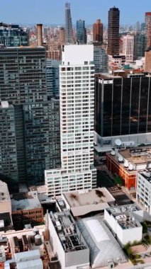 Kentsel Manhattan Amerikan lansmark 'ı. New York şehri hava manzaralı. Dikey video