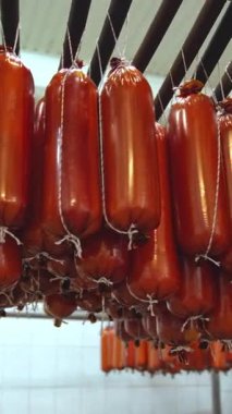 Pakette tütsülenmiş peynir. Süt fabrikasındaki metal bir tramvayda ipte asılı sigara içtikten sonra işlenmiş peynir.