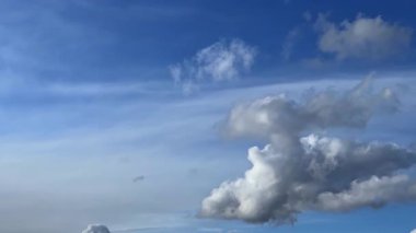 Mavi gökyüzünde farklı tipte bulutlar. Atmosferde bulut manzarası değişimi.