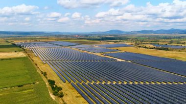 Solar energy farm. Huge solar panels installation in the open countryside of Romania.