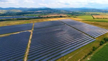 Solar panels generating clean power. Aerial view of solar panels designed for renewable energy production.