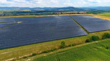 Modern solar energy plant. Expansive solar panels generating electricity from the suns power.