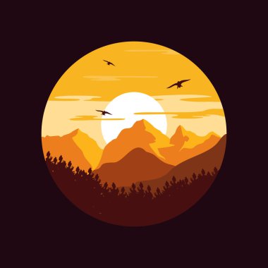 Landscape mountain before the night come emblem design. Vector illustration