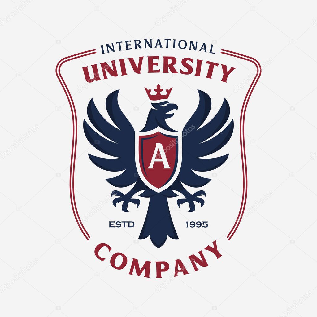 Crowned American Eagle Shield emblem with letter A. Vector illustration