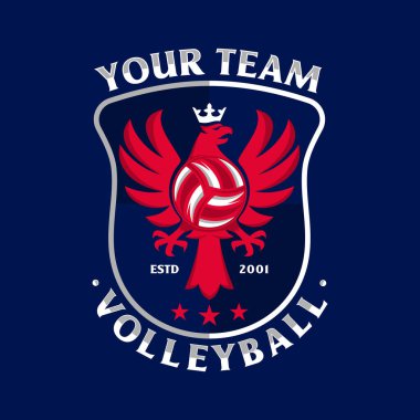Volleyball logo with shield background vector design. Vector illustration