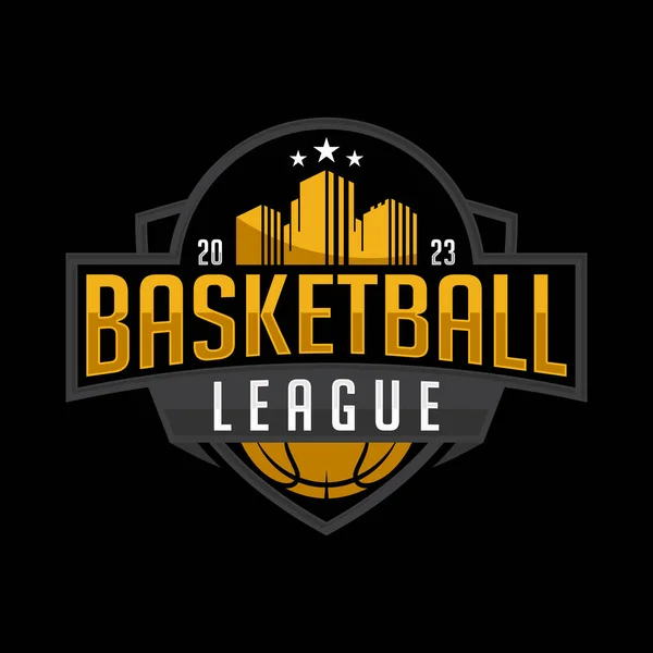 バスケットボールリーグのエンブレムベクトルマスコットのロゴデザインスポーツチームのためのフラットスタイルコンセプト ベクターイラスト — ストックベクタ