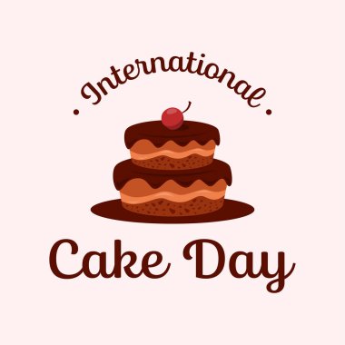 Uluslararası Pasta Günü kaligrafi el yazısı ve kahverengi pasta. Vektör illüstrasyonu