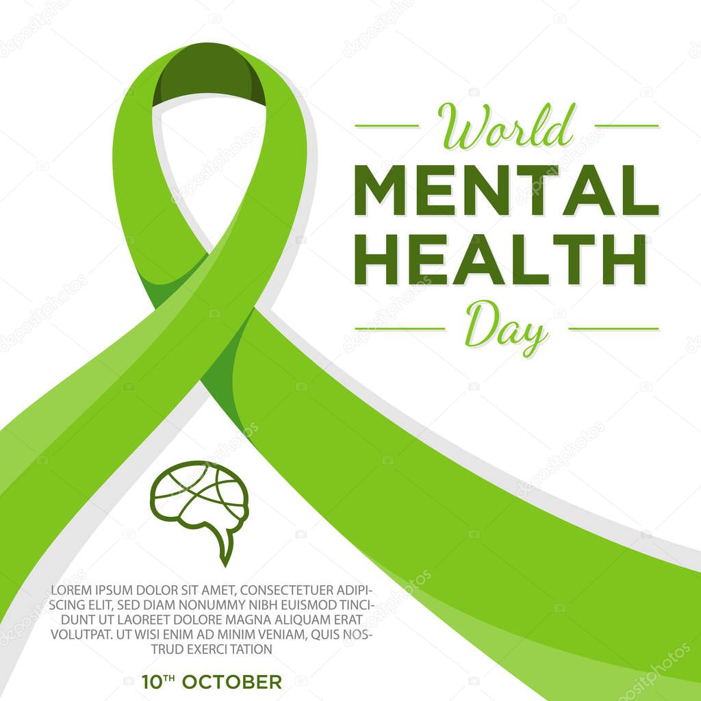World Mental Health Day letter with green ribbon template background. Vector illustration