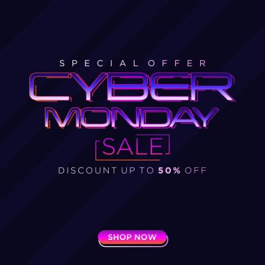 Tipografi mektubu Cyber Monday özel şablon pankartı. Vektör illüstrasyonu