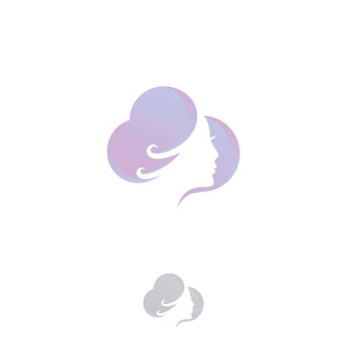 Siluet kıvırcık saçlı, bulut desenli kadınlar. Vektör illüstrasyonu