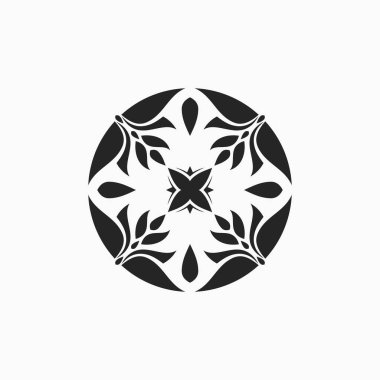 Çiçekçi amblemi etrafında yapraklı soyut vektör logosu tasarımı. Vektör illüstrasyonu