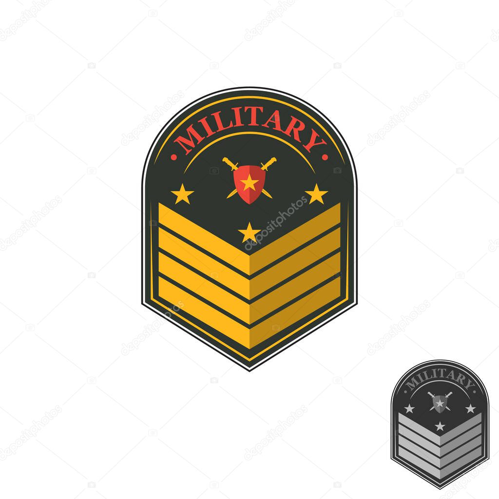 Military badges emblem and army patches typography. Military embroidery chevron and pin design. Vector illustration