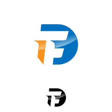 DTF Soyut ilk harfli alfabe logo tasarımı. Vektör illüstrasyonu