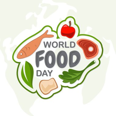 Dünya Gıda Günü harfi harfi tipografi şablon tasarım arka planı. Vektör illüstrasyonu