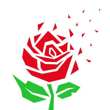 Geometrik çokgen kırmızı gül logo tasarım şablonu. Vektör illüstrasyonu