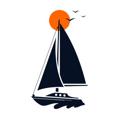 Marka kimlik teknesi işi için siluet yelkenli. Vektör illüstrasyonu