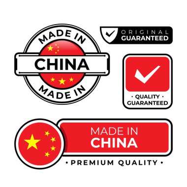 Beyaz arka planda izole edilmiş Çin etiketi ambleminde yapılmış rozet paketi. Vektör illüstrasyonu