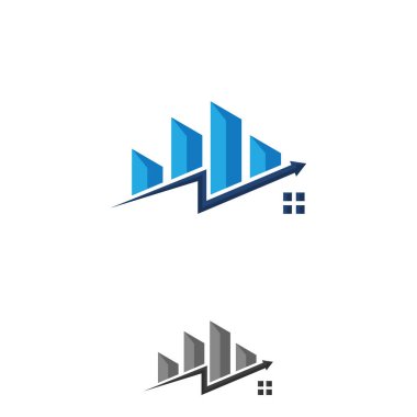 Mavi grafikli modern emlak yatırım logosu tasarımı. Vektör illüstrasyonu