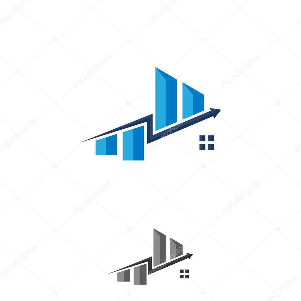 Modern realty growth investment graph logo design template. Vector illustration