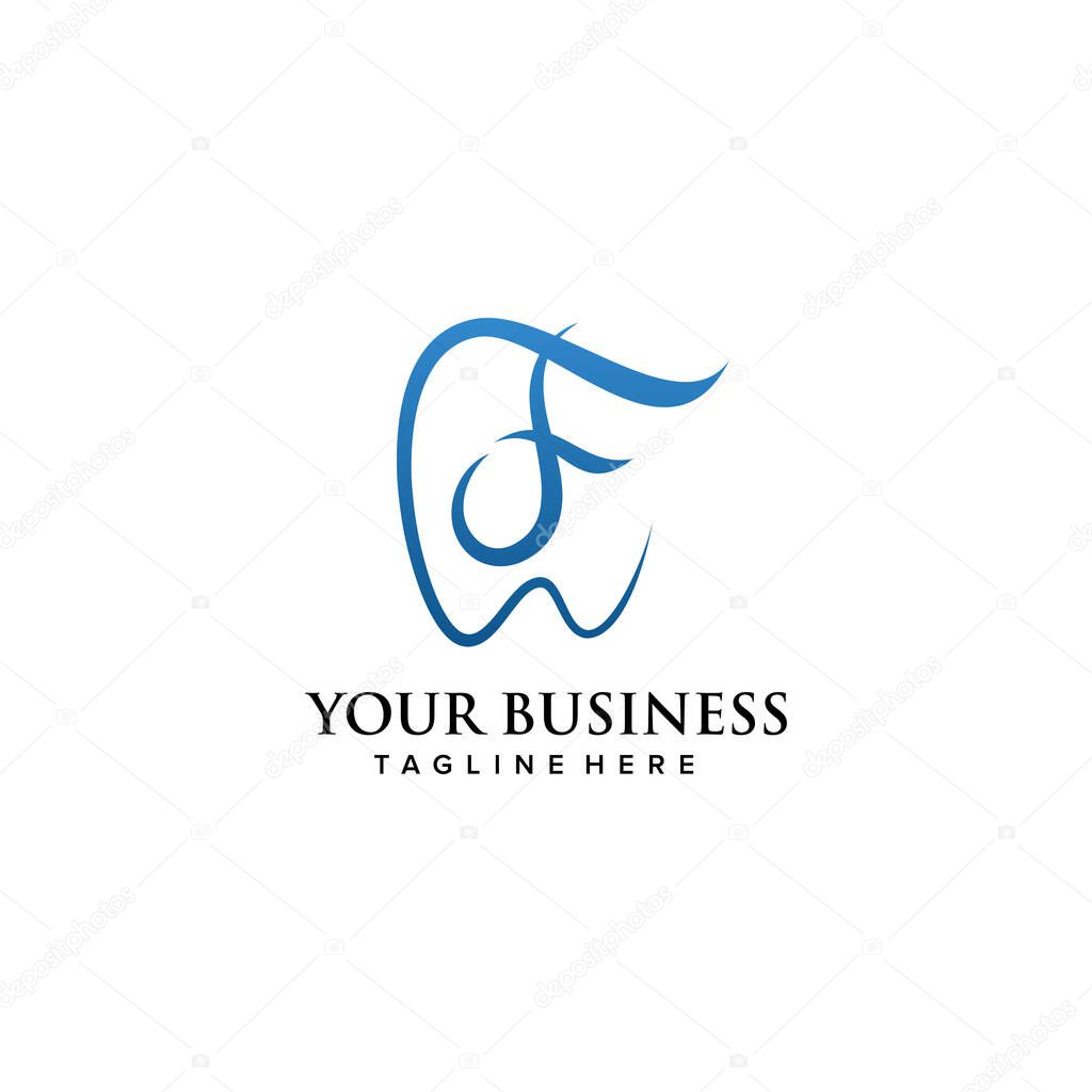 Dental clinic initial letter F logo design continuousline luxury style. Vector illustration