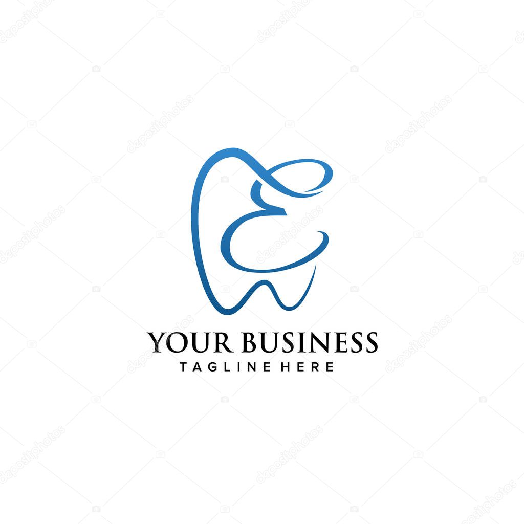 Dental clinic initial letter E logo design continuousline luxury style. Vector illustration
