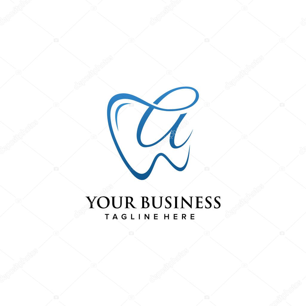 Dental clinic initial letter A logo design continuousline luxury style. Vector illustration