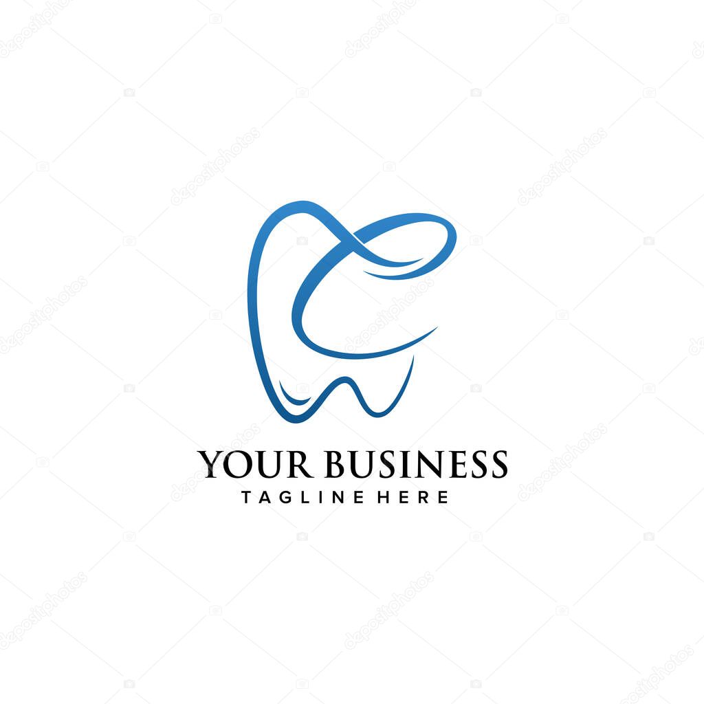 Dental clinic initial letter C logo design continuousline luxury style. Vector illustration