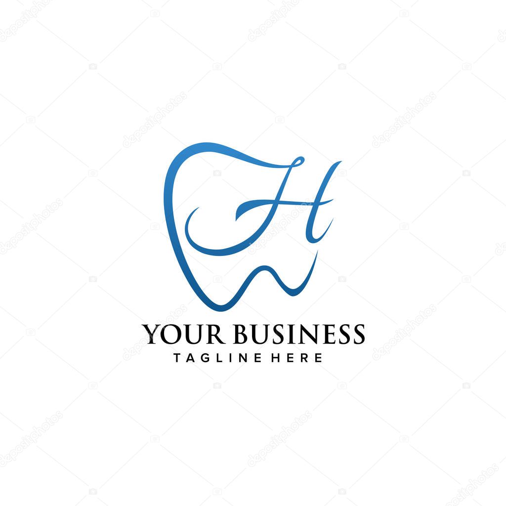 Dental clinic initial letter H logo design continuousline luxury style. Vector illustration