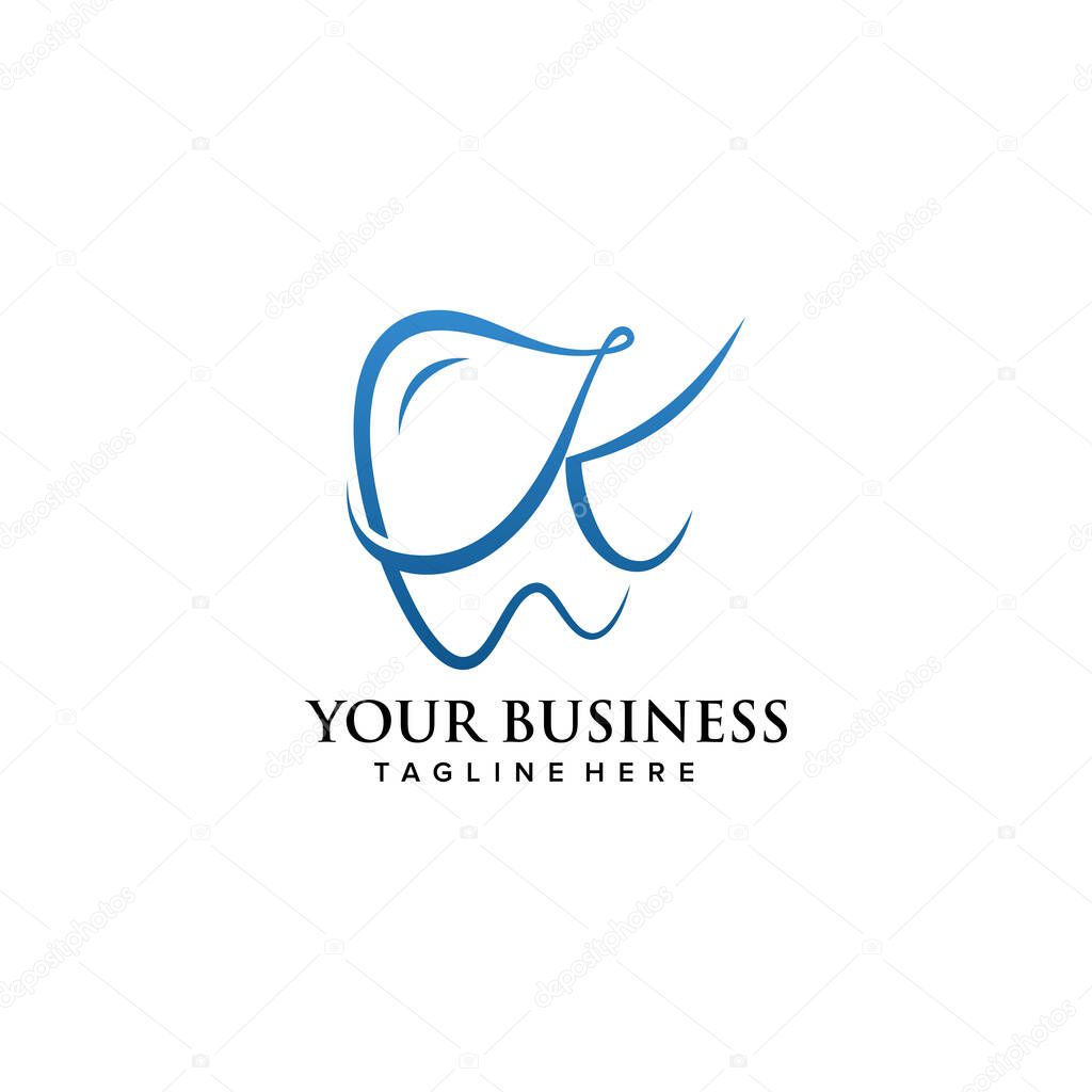 Dental clinic initial letter K logo design continuousline luxury style. Vector illustration