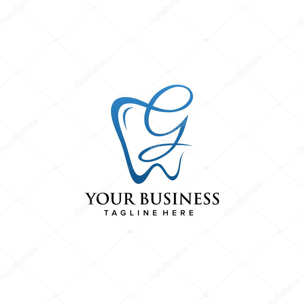 Dental clinic initial letter G logo design continuousline luxury style. Vector illustration