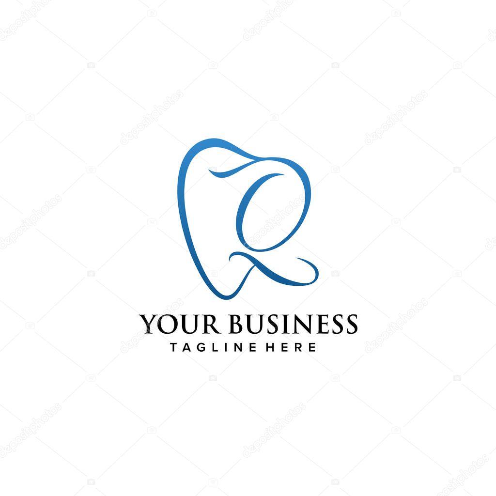 Dental clinic initial letter Q logo design continuousline luxury style. Vector illustration